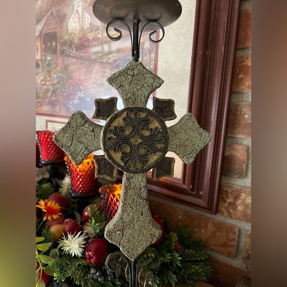 Rare Vintage 1989 Large Stone Rock Cross Candle Holder - Picture 3 of 7